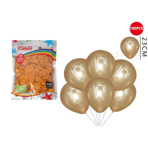 GLOBOS DORADO 23 CM 100 PCS - 1