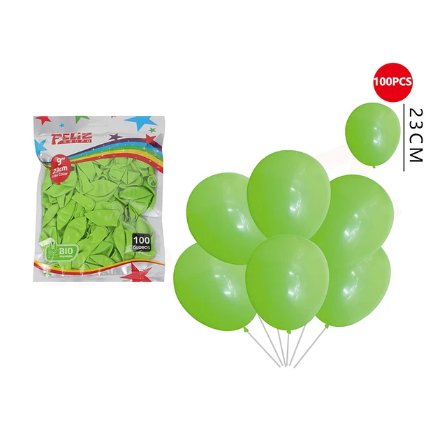 GLOBOS VERDE 23 CM 100 PCS - 1