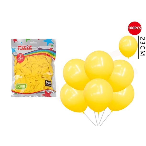 GLOBOS AMARILLO 23 CM 100 PCS - 1