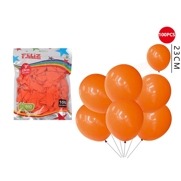GLOBOS NARANJA 23 CM 100 PCS - 1