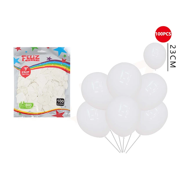 GLOBOS BLANCO 23 CM 100 PCS - 1