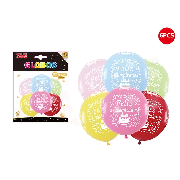 SET DE GLOBOS COLORES CON FRASE FELIZ CUMPLEAÑOS 6PCS - 1