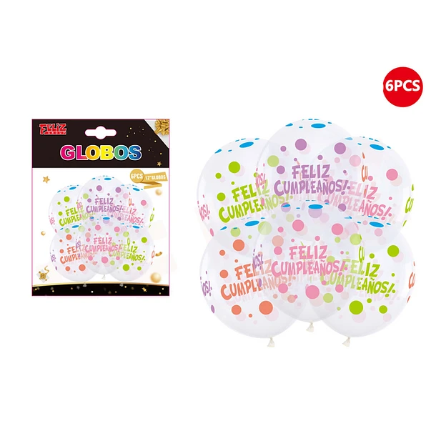 SET GLOBOS DE PUNTOS CON FELIZ CUMPLEAÑOS 30CM 6PCS - 1