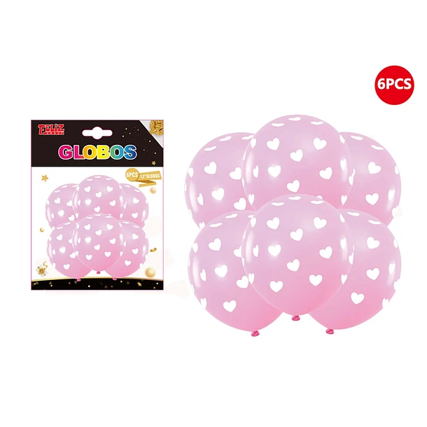 SET GLOBOS ROSADO CON CORAZONES 30CM 6PCS - 1