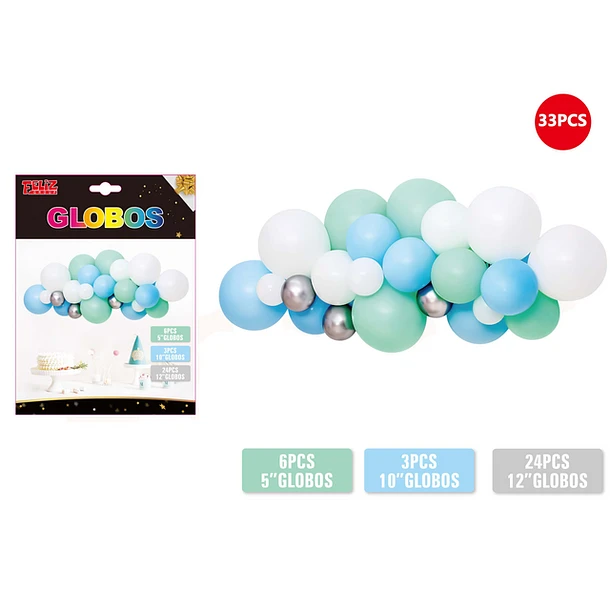 SET GLOBOS VERDE Y CELESTE 33PCS - 1