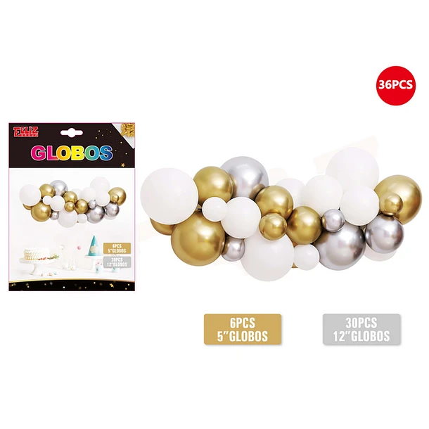SET GLOBOS DORADO Y BLANCO 36PCS - 1