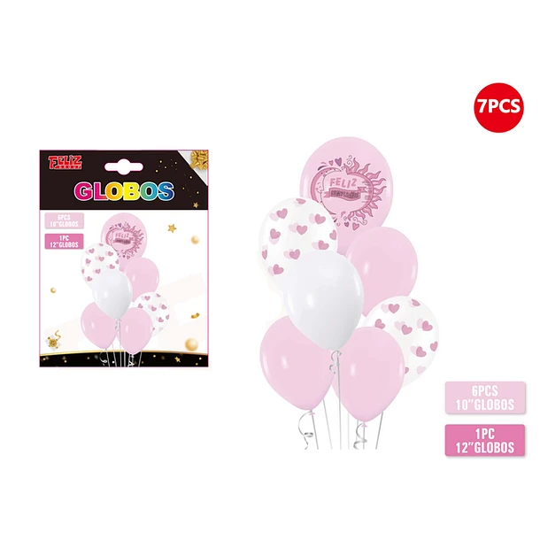 SET GLOBOS FELIZ CUMPLEAÑOS ROSADO 7 PCS - 1