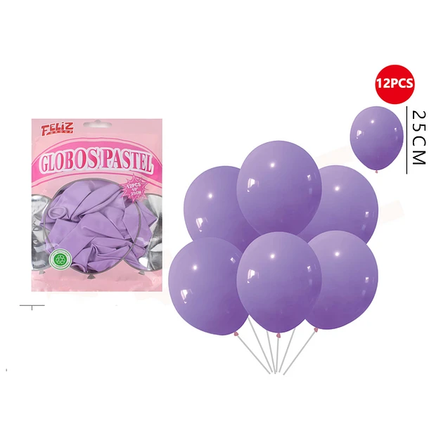 GLOBOS MORADO PASTEL 25CM 12PCS - 1