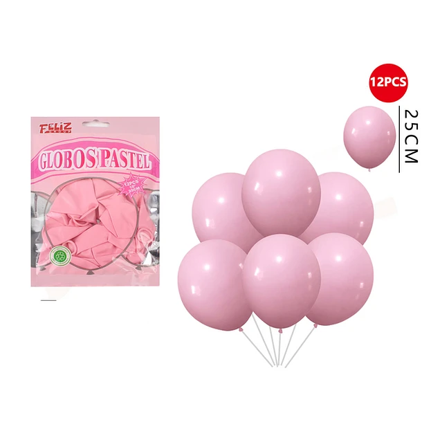 GLOBOS ROSADO PASTEL 25CM 12PCS - 1