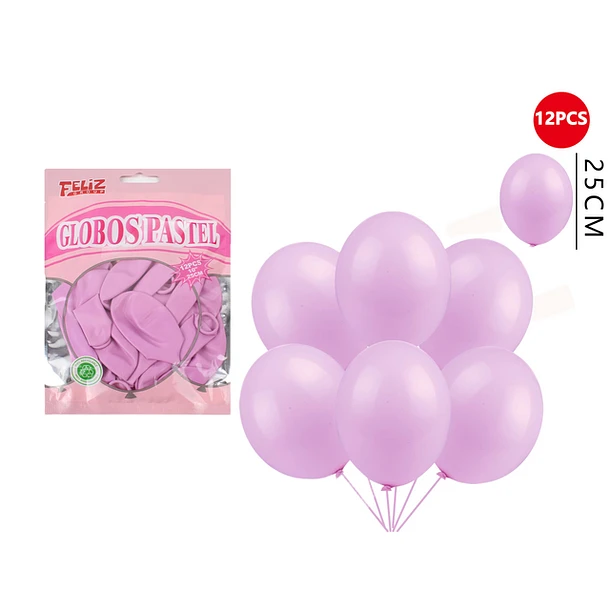 GLOBOS LILA PASTEL 25CM 12PCS - 1