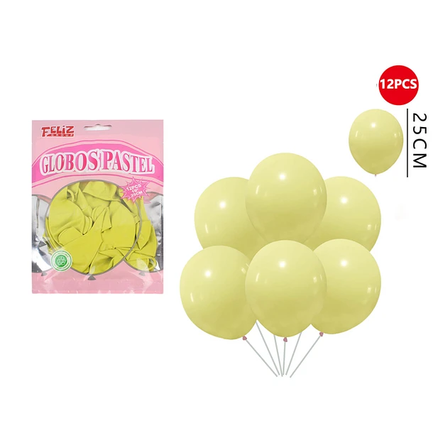 GLOBOS AMARILLO LIMÓN PASTEL 25CM 12PCS - 1