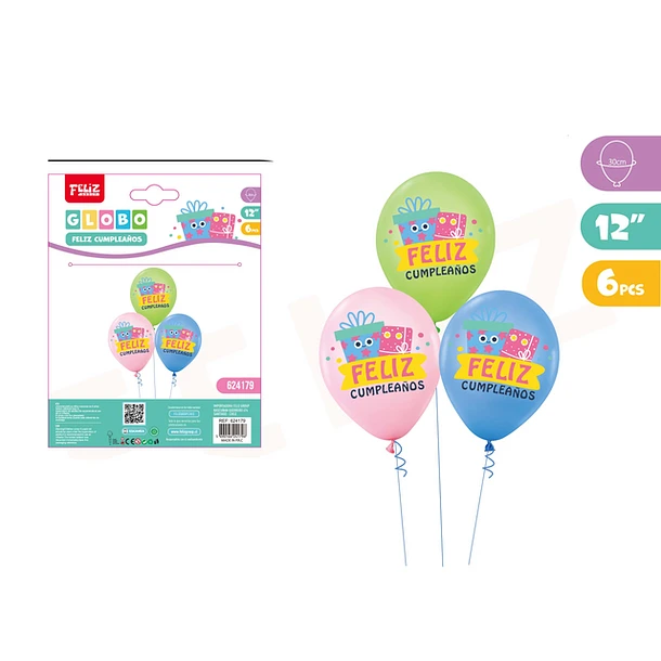 SET GLOBOS FELIZ CUMPLEAÑOS COLORES PASTELES 6 PCS - 1