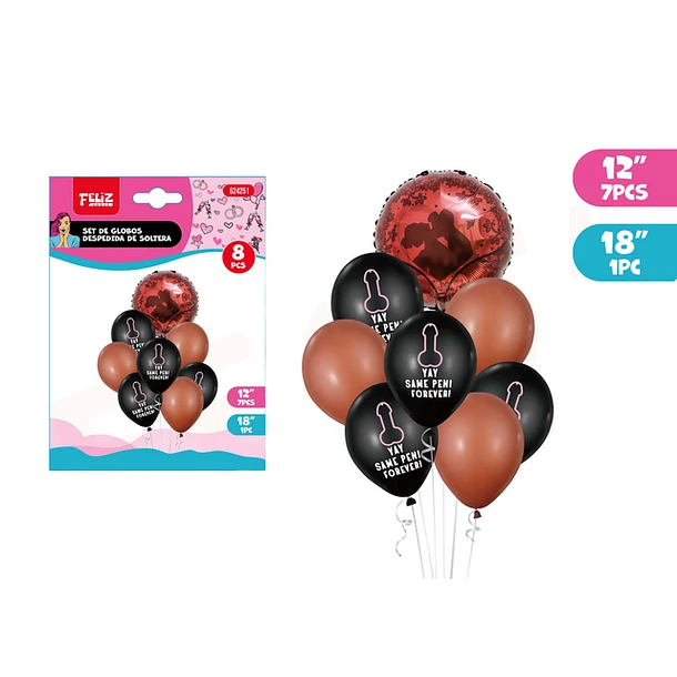 SET DE GLOBOS DESPEDIDA DE SOLTERA PENES 8 PCS - 1