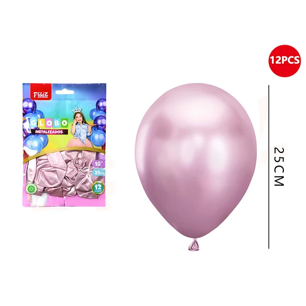 GLOBOS ROSA METALIZADO 25 CM 12 PCS - 1