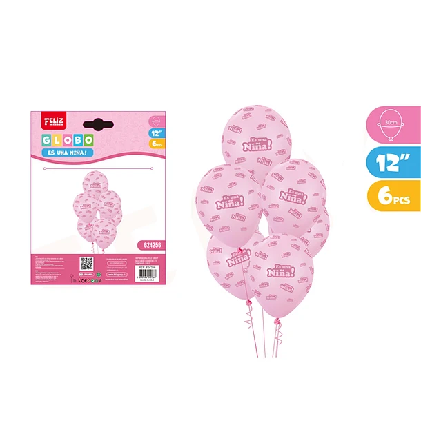 SET DE GLOBOS ROSADO ES UNA NIÑA 6 PCS - 1