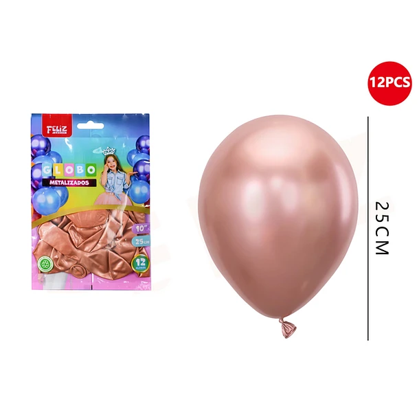 GLOBOS ROSA ORO METALIZADO 25 CM 12 PCS - 1