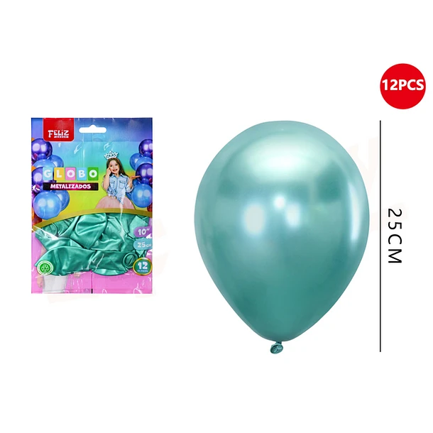 GLOBOS VERDE METALIZADO 25 CM 12 PCS - 1