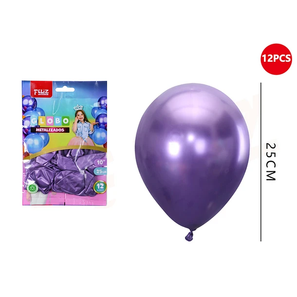 GLOBOS MORADO METALIZADO 25 CM 12 PCS - 1