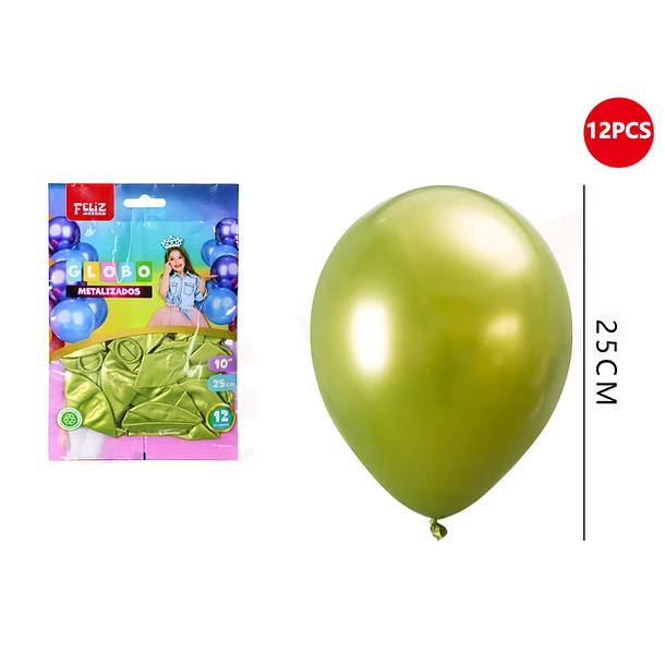 GLOBO VERDE CLARO METALIZADO 25 CM 12 PCS - 1