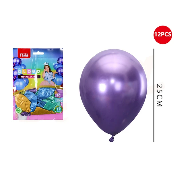 GLOBOS METALIZADOS COLORES 25 CM 12 PCS - 1
