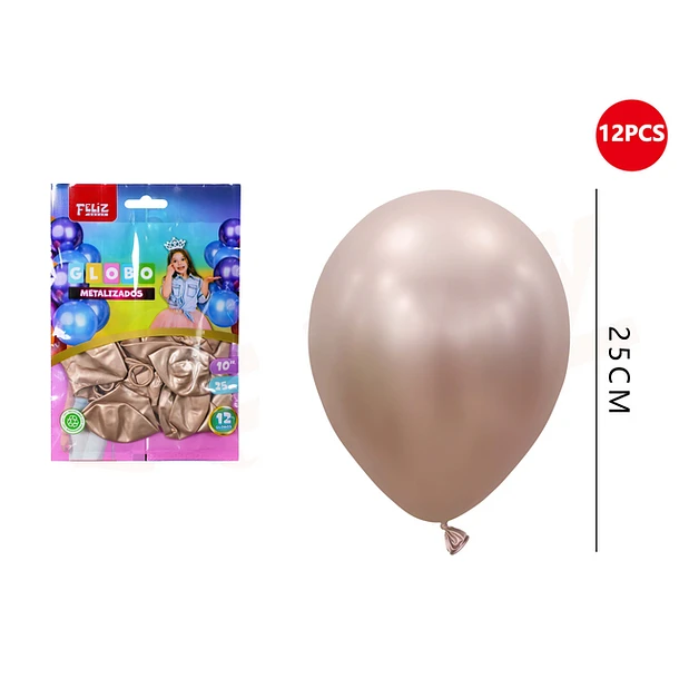 GLOBOS CHAMPAN METALIZADO 25 CM 12 PCS - 1