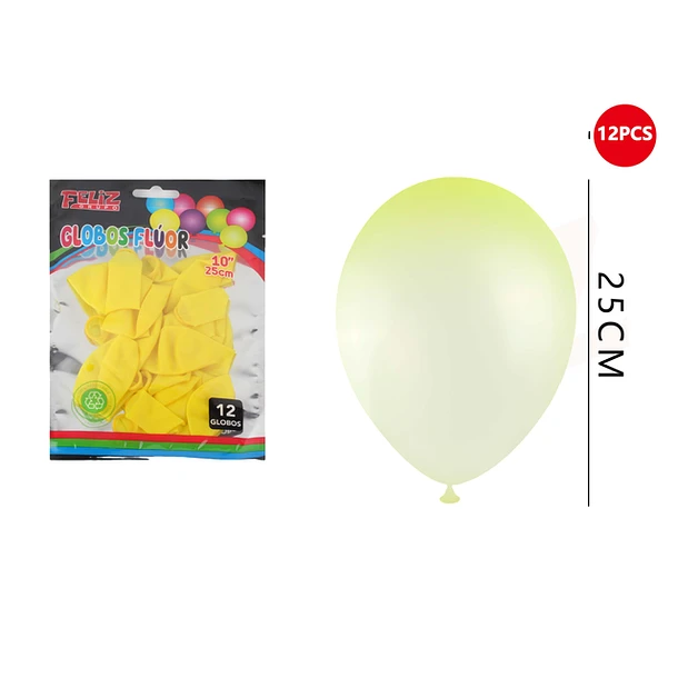 GLOBOS FLÚOR AMARILLO 25CM 12 PCS - 1