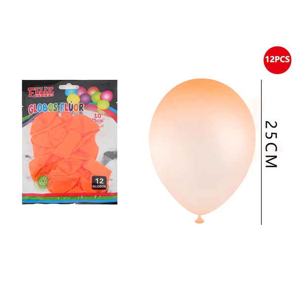 GLOBOS FLÚOR NARANJO 25CM 12PCS - 1