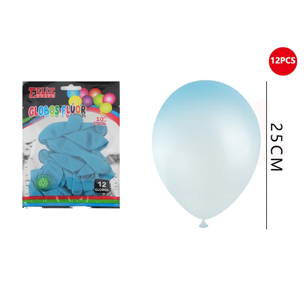 GLOBOS FLÚOR CELESTE 25CM 12 PCS - 1