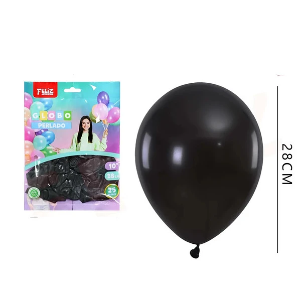 GLOBOS NEGRO PERLADO 28 CM 25 PCS - 1
