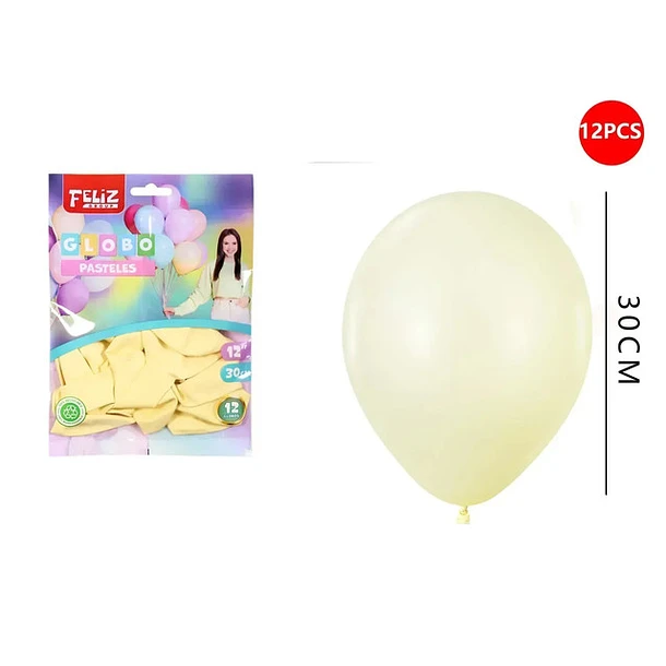 GLOBOS AMARILLO PASTEL 30 CM 12 PCS - 1