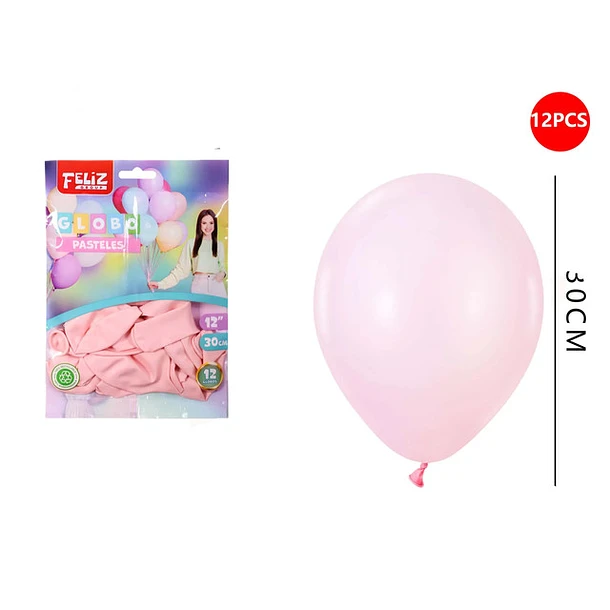 GLOBOS ROSADO PASTEL 30 CM 12 PCS - 1