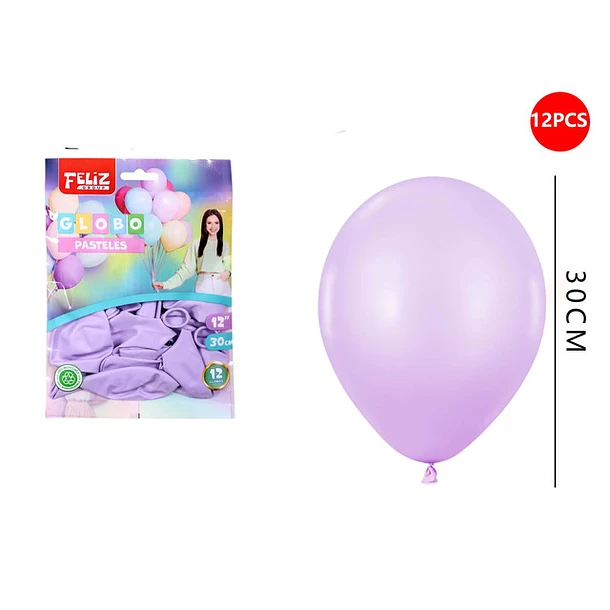 GLOBOS MORADO PASTEL 30 CM 12 PCS - 1