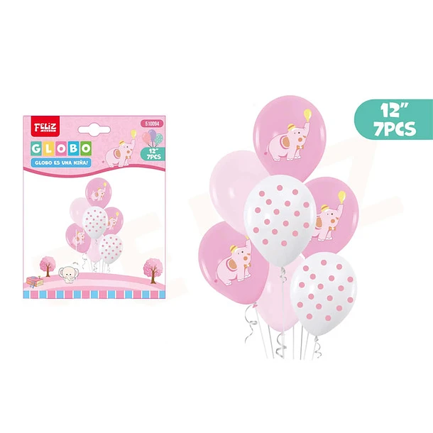GLOBO DE ELEFANTE ROSADO 7 PCS - 1