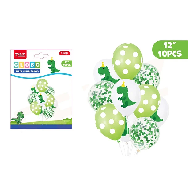 GLOBO DE DINOSAURIOS VERDE 10 PCS - 1