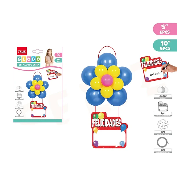 SET GLOBOS LATEX AZUL CON DETALLE PERSONALIZADO 14PCS - 1