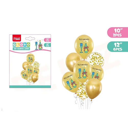 SET GLOBOS LATEX DORADO FC 8PCS - 1