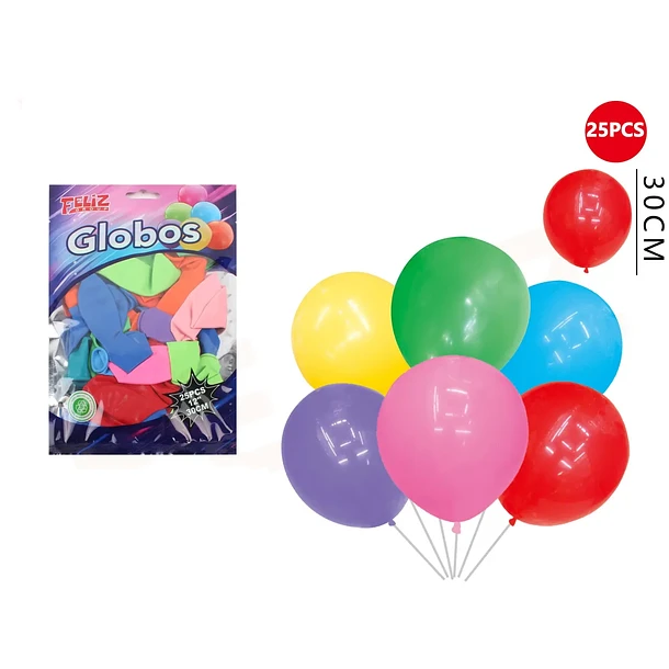 GLOBOS MULTICOLOR 30CM 25PCS - 1