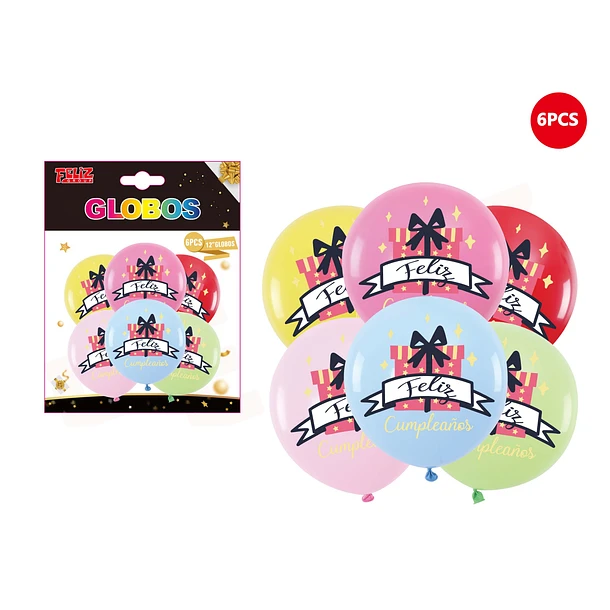 GLOBOS FELIZ CUMPLEAÑOS Y REGALOS 6PCS - 1