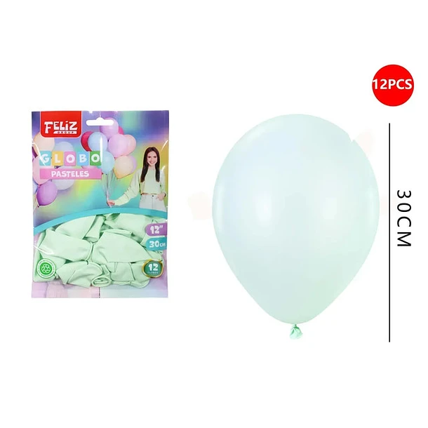 GLOBOS VERDE PASTEL 30 CM 12 PCS - 1