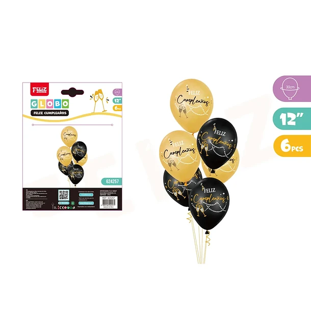 SET DE GLOBOS NEGRO Y DORADO 6PCS - 1