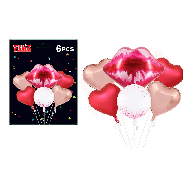 SET GLOBOS BESO Y CORAZONES 6 PCS - 1