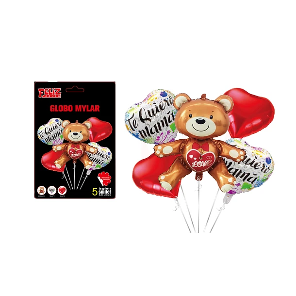 SET GLOBOS TE QUIERO MAMÁ CON OSITO CAFE - 1