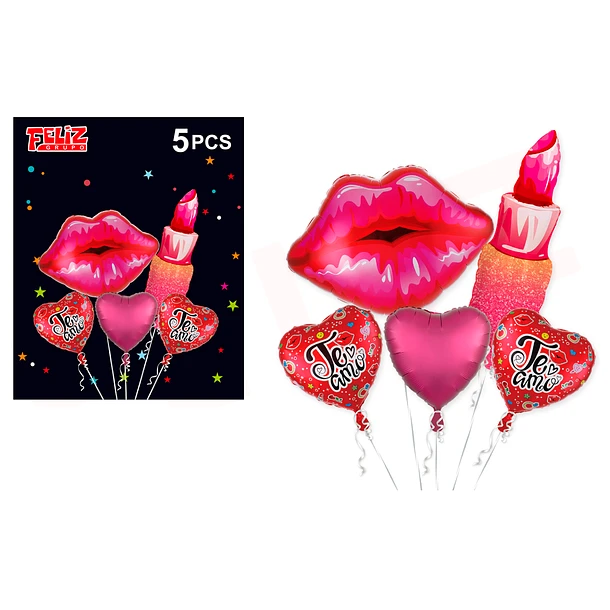 SET GLOBOS BESO, LABIAL Y TE AMO - 1