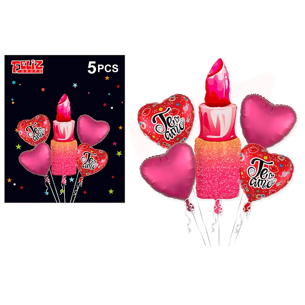 SET GLOBOS FEMENINO CON LABIAL Y TE AMO - 1