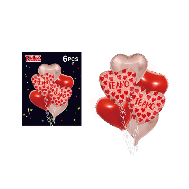 SET GLOBOS TE AMO DE CORAZÓNES 6 PCS - 1