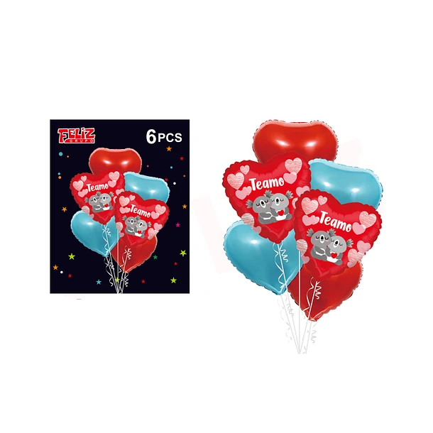 SET GLOBOS DE CORAZÓNES TE AMO KOALA 6 PCS - 1