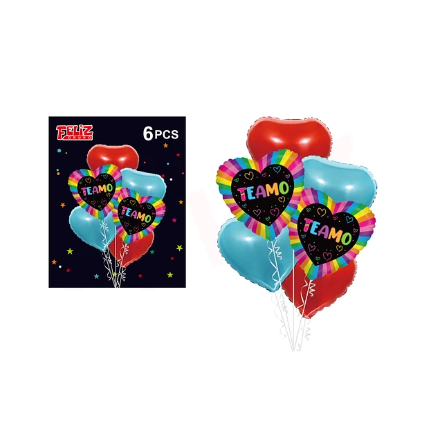 SET GLOBOS CORAZÓN TE AMO MULTICOLOR 6 PCS - 1
