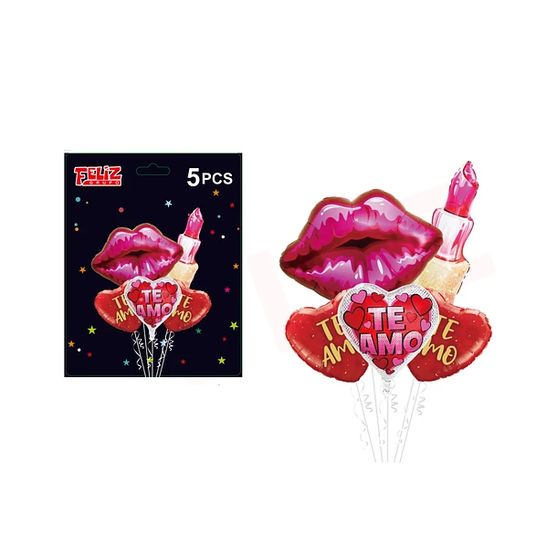 SET GLOBOS BESO Y LABIAL TE AMO 5 PCS - 1