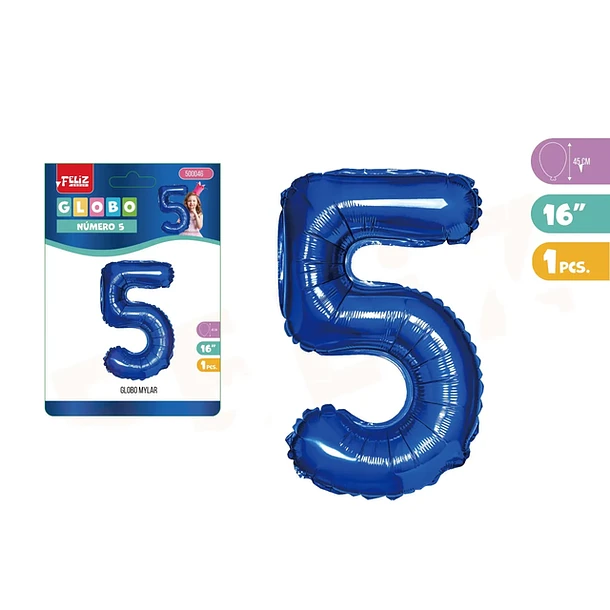 GLOBO ALUMINIO AZUL 45CM NÚMERO 5 - 1