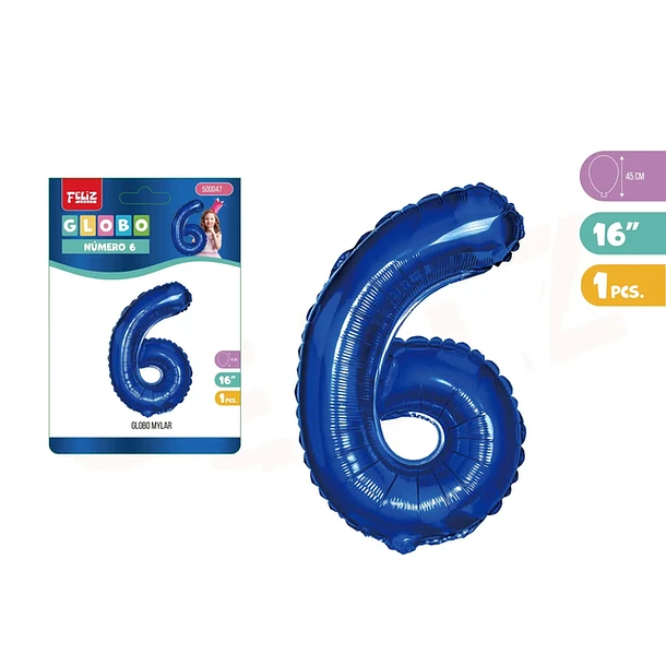 GLOBO ALUMINIO AZUL 45CM NÚMERO 6 - 1